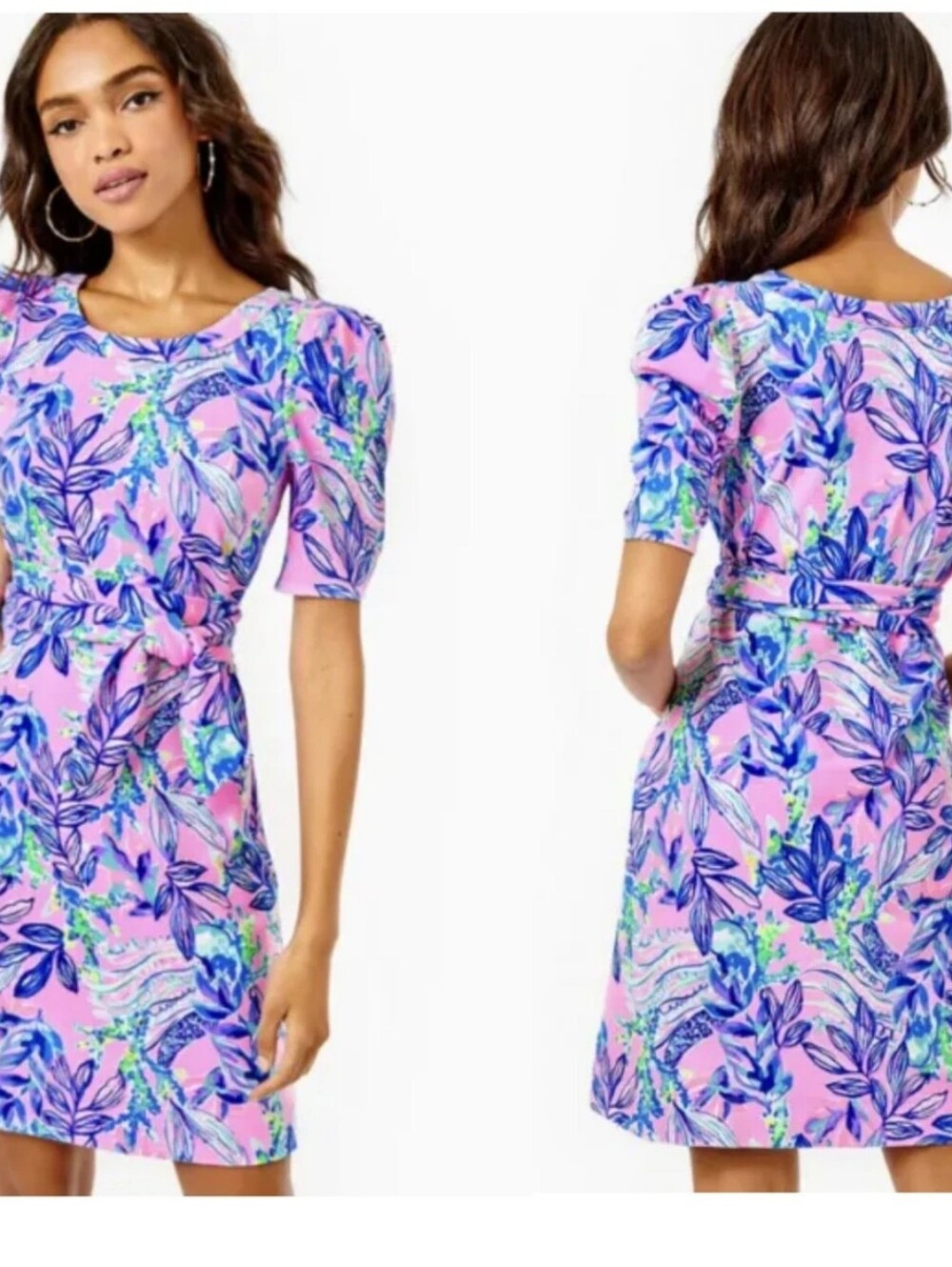 Lilly Pulitzer Pink Tropical Leaf Print Short Sleeve Dress